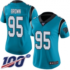 Women's Carolina Panthers #95 Derrick Brown Blue Stitched NFL Limited Rush 100th Season Jersey