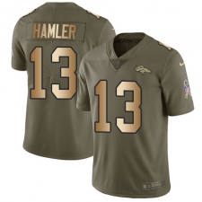 Men's Denver Broncos #13 KJ Hamler Olive Gold Stitched Limited 2017 Salute To Service Jersey