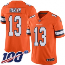 Men's Denver Broncos #13 KJ Hamler Orange Stitched Limited Rush 100th Season Jersey