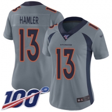 Women's Denver Broncos #13 KJ Hamler Gray Stitched Limited Inverted Legend 100th Season Jersey