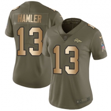 Women's Denver Broncos #13 KJ Hamler Olive Gold Stitched Limited 2017 Salute To Service Jersey