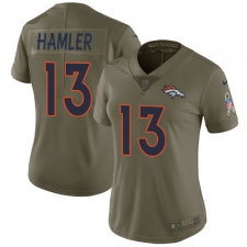 Women's Denver Broncos #13 KJ Hamler Olive Stitched Limited 2017 Salute To Service Jersey