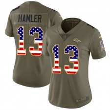 Women's Denver Broncos #13 KJ Hamler Olive USA Flag Stitched Limited 2017 Salute To Service Jersey