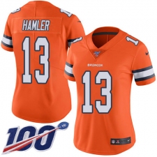 Women's Denver Broncos #13 KJ Hamler Orange Stitched Limited Rush 100th Season Jersey