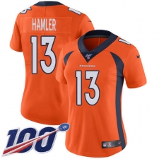 Women's Denver Broncos #13 KJ Hamler Orange Team Color Stitched 100th Season Vapor Untouchable Limited Jersey