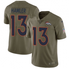 Youth Denver Broncos #13 KJ Hamler Olive Stitched Limited 2017 Salute To Service Jersey