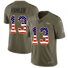 Youth Denver Broncos #13 KJ Hamler Olive USA Flag Stitched Limited 2017 Salute To Service Jersey