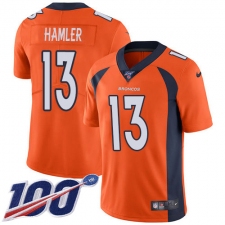 Youth Denver Broncos #13 KJ Hamler Orange Team Color Stitched 100th Season Vapor Untouchable Limited Jersey