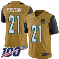 Men's Jacksonville Jaguars #21 C.J. Henderson Gold Stitched Limited Rush 100th Season Jersey