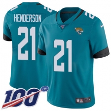 Men's Jacksonville Jaguars #21 C.J. Henderson Teal Green Alternate Stitched 100th Season Vapor Untouchable Limited Jersey