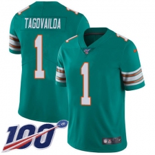 Youth Miami Dolphins #1 Tua Tagovailoa Aqua Green Alternate Stitched 100th Season Vapor Untouchable Limited Jersey