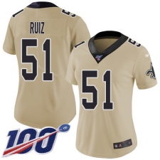Women's New Orleans Saints #51 Cesar Ruiz Gold Stitched NFL Limited Inverted Legend 100th Season Jersey