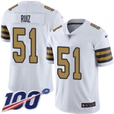 Youth New Orleans Saints #51 Cesar Ruiz White Stitched NFL Limited Rush 100th Season Jersey