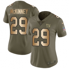 Women's New York Giants #29 Xavier McKinney Olive Gold Stitched Limited 2017 Salute To Service Jersey