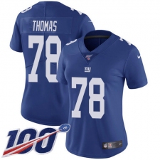 Women's New York Giants #78 Andrew Thomas Royal Blue Team Color Stitched NFL 100th Season Vapor Untouchable Limited Jersey
