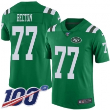 Men's New York Jets #77 Mekhi Becton Green Stitched Limited Rush 100th Season Jersey