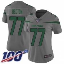 Women's New York Jets #77 Mekhi Becton Gray Stitched Limited Inverted Legend 100th Season Jersey