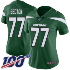 Women's New York Jets #77 Mekhi Becton Green Team Color Stitched 100th Season Vapor Untouchable Limited Jersey