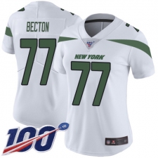 Women's New York Jets #77 Mekhi Becton White Stitched 100th Season Vapor Untouchable Limited Jersey