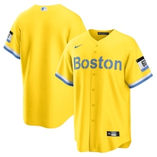 Men's Boston Red Sox Nike Blank Gold-Light Blue 2021 City Connect Replica Jersey