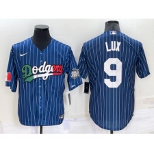 Men's Los Angeles Dodgers #9 Gavin Lux Navy Blue Pinstripe 2020 World Series Cool Base Nike Jersey