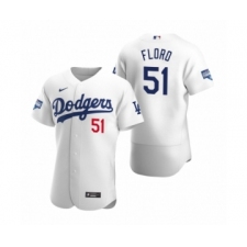 Men's Los Angeles Dodgers #51 Dylan Floro White 2020 World Series Champions Authentic Jersey