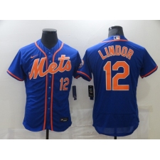 Men's Nike New York Mets #12 Francisco Lindor Blue Elite Jersey