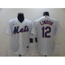 Men's Nike New York Mets #12 Francisco Lindor White stripes Jersey