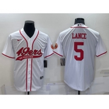 Men's San Francisco 49ers #5 Trey Lance White Stitched Cool Base Nike Baseball Jersey