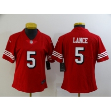 Women's San Francisco 49ers #5 Trey Lance Limited Red Rush Vapor Untouchable Football Jerseys