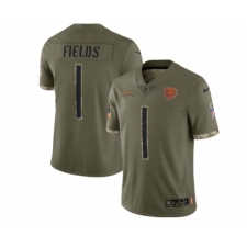 Men's Chicago Bears #1 Justin Fields 2022 Olive Salute To Service Limited Stitched Jersey