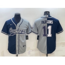 Men's Dallas Cowboys #11 Micah Parsons Navy Blue Grey Two Tone With Patch Cool Base Stitched Baseball Jersey