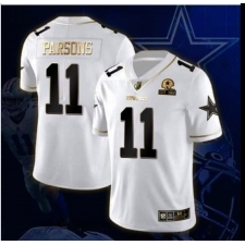 Men's Dallas Cowboys #11 Micah Parsons White Golden Edition With 1960 Patch Limited Stitched Jersey