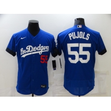 Men's Los Angeles Dodgers #55 Albert Pujols Blue Elite City Player Jersey