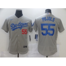 Men's Los Angeles Dodgers #55 Albert Pujols Grey Nike Road Flex Base Authentic Collection Baseball Jersey