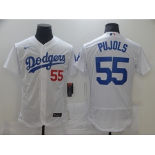 Men's Los Angeles Dodgers #55 Albert Pujols White Nike Road Flex Base Authentic Collection Baseball Jersey