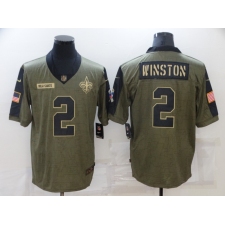 Men's New Orleans Saints #2 Jameis Winston Nike Olive 2021 Salute To Service Limited Player Jersey