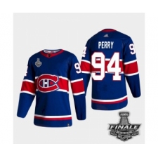 Men's Adidas Canadiens #94 Corey Perry Blue Road Authentic 2021 Stanley Cup Jersey