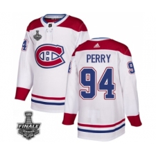 Men's Adidas Canadiens #94 Corey Perry White Road Authentic 2021 Stanley Cup Jersey