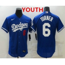 Youth Los Angeles Dodgers #6 Trea Turner Blue Stitched MLB Flex Base Nike Jersey
