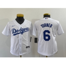 Youth Los Angeles Dodgers #6 Trea Turner White Stitched MLB Cool Base Nike Jersey