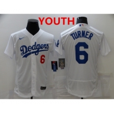 Youth Los Angeles Dodgers #6 Trea Turner White Stitched MLB Flex Base Nike Jersey