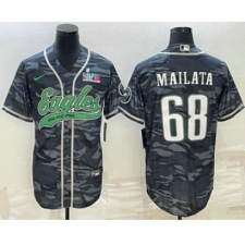 Men's Philadelphia Eagles #68 Jordan Mailata Grey Camo With Super Bowl LVII Patch Cool Base Stitched Baseball Jersey