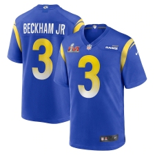 Men's Los Angeles Rams #3 Odell Beckham Jr. Nike Royal Super Bowl LVI Limited Patch Jersey