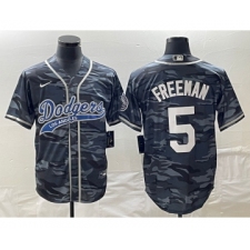 Men's Los Angeles Dodgers #5 Freddie Freeman Gray Camo Cool Base Stitched Baseball Jersey