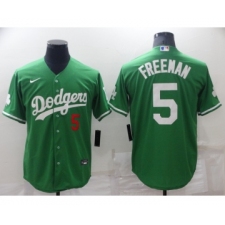 Men's Los Angeles Dodgers #5 Freddie Freeman Green 2021 Mexican Heritage Stitched Baseball Jersey