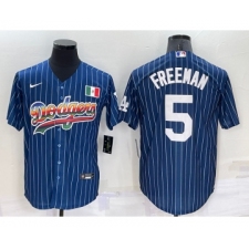 Men's Los Angeles Dodgers #5 Freddie Freeman Rainbow Blue Red Pinstripe Mexico Cool Base Nike Jersey