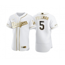 Men's Los Angeles Dodgers #5 Freddie Freeman White Golden Flex Base Stitched Jersey