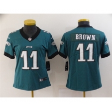 Women's Philadelphia Eagles #11 A. J. Brown Green Vapor Stitched Football Jersey(Run Small)