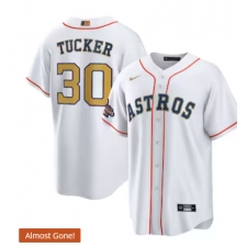 Men's Houston Astros #30 Kyle Tucker Nike White Gold 2023 Gold Collection Replica Player Jersey